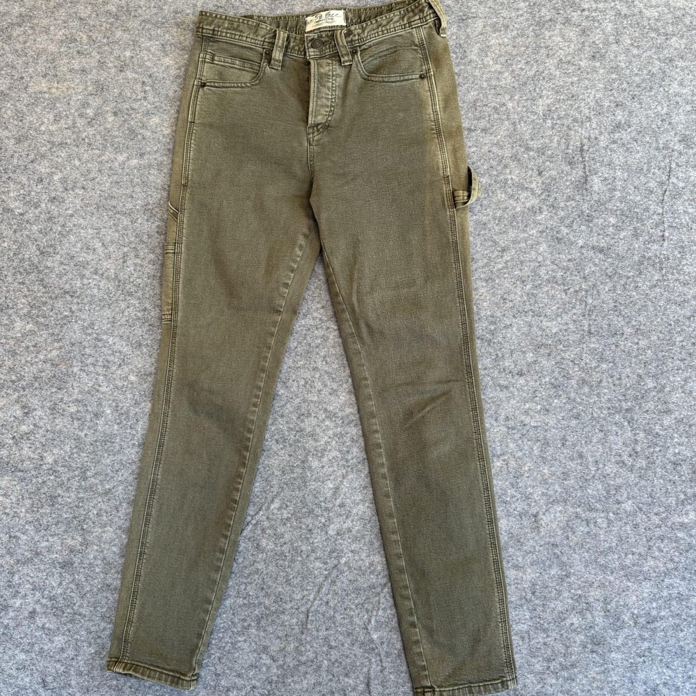 We The Free Jeans Womens 26 Olive Green High Rise Carpenter Skinny Button Fly